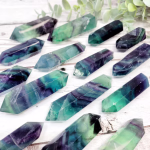 Natural Colorful Fluorite Hexagonal Column Polished Crystal Rough Stone - | Double Terminated