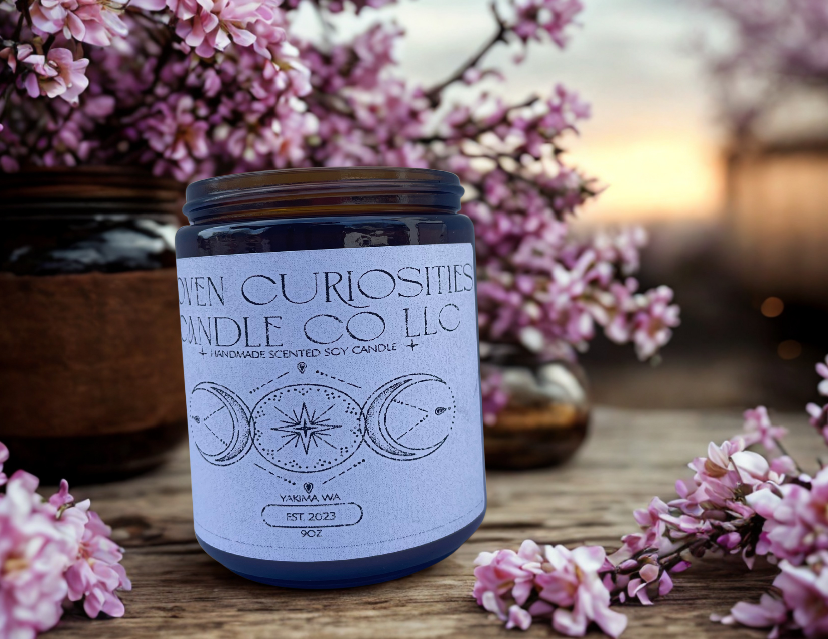 9oz Soy Wax, Wood Wick, Crystal Infused Candles.